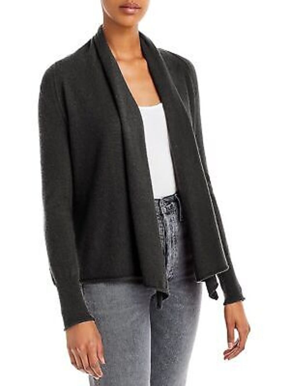 AQUA 100% Cashmere Asymmetric Cardigan M Gray Quiet Luxury Minimalist Office EUC
